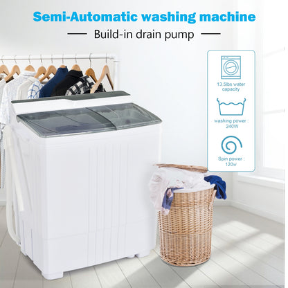 Twin Tub Portable Washing Machine with Timer Control and Drain Pump for Apartment