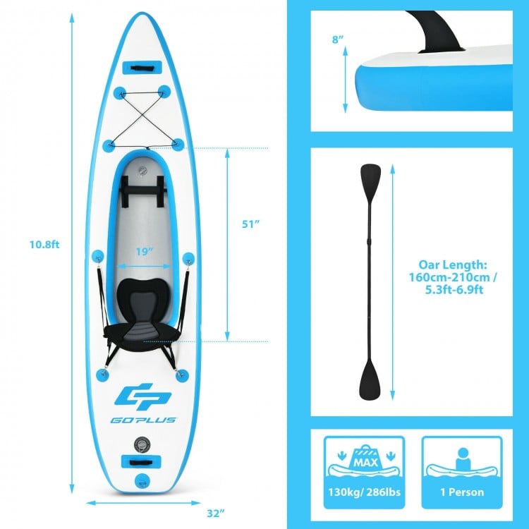 10.8 Feet Inflatable Kayak Set K1 1-Person Sit-On-Top Kayak with Oars