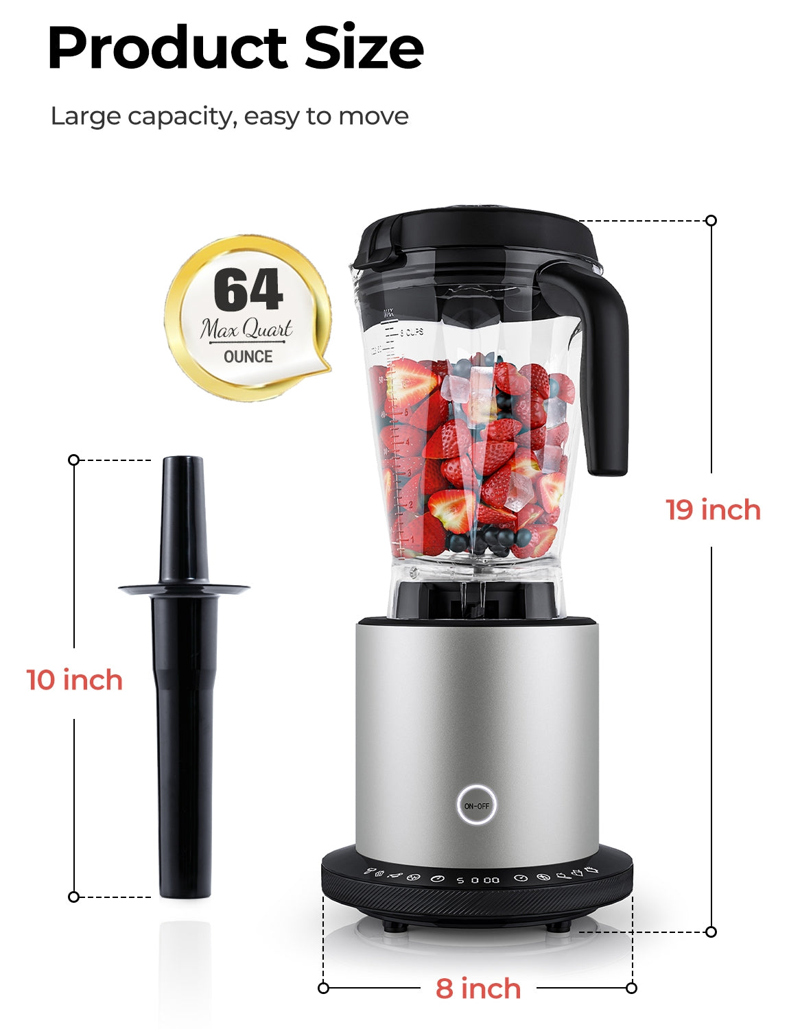 1500W Smoothie Maker High Power Blender with 10 Speeds