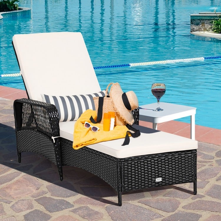 Patio Wicker Chaise Lounge Chair with Adjustable Backrest and Pillow