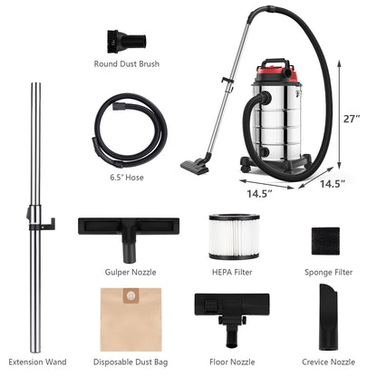 Aspirateur d'atelier 6 CV 9 gallons avec fonctions sèches, humides et de soufflage