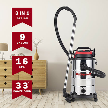 6 HP 9 Gallon Shop Vacuum Cleaner with Dry and Wet and Blowing Functions