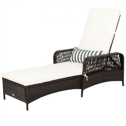 Patio Wicker Chaise Lounge Chair with Adjustable Backrest and Pillow