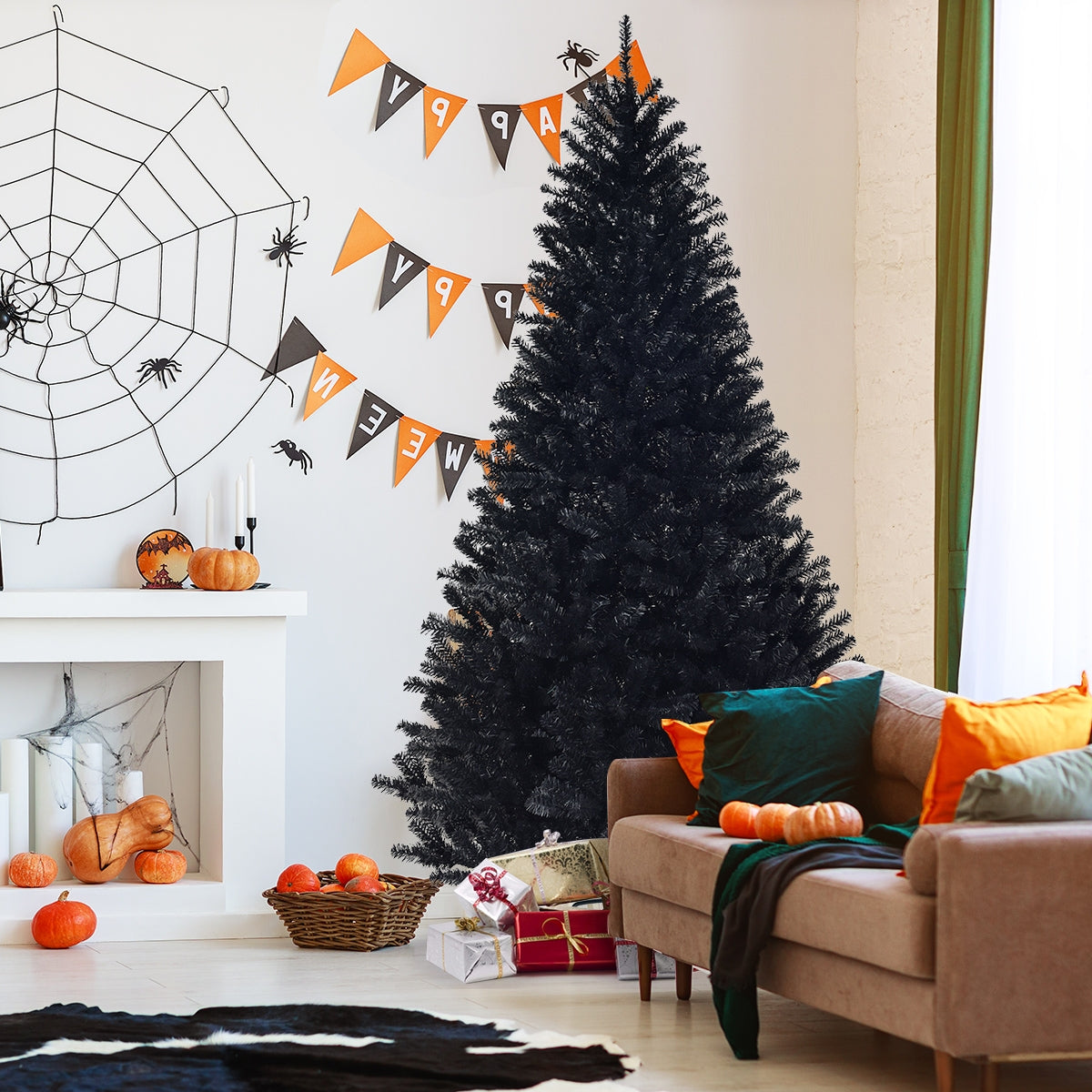 Sapin de Noël artificiel articulé de 7,5 pieds pour Halloween