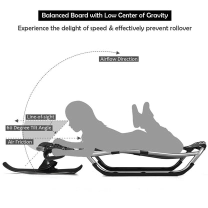 Snow Racer Sled with Textured Grip Handles and Mesh Seat