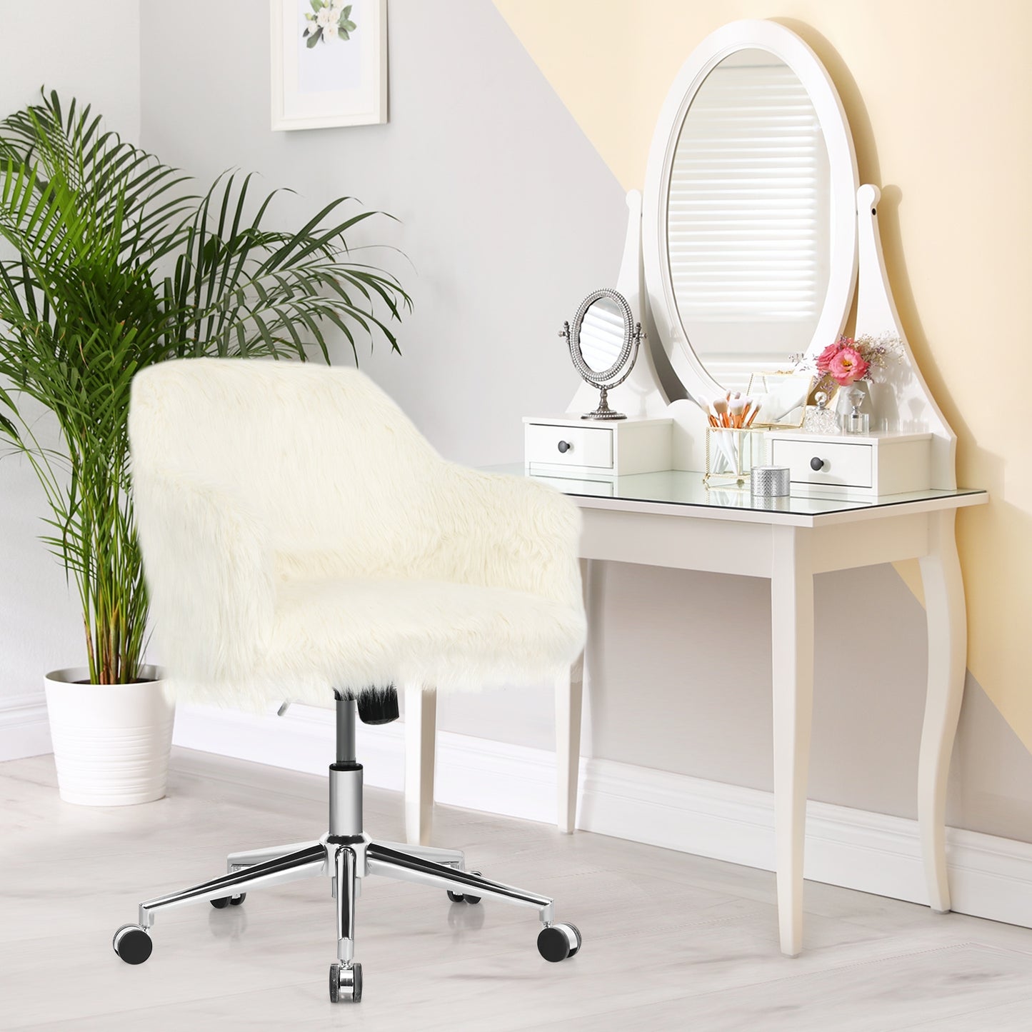 Chaise de bureau moderne en fausse fourrure moelleuse pour adolescentes