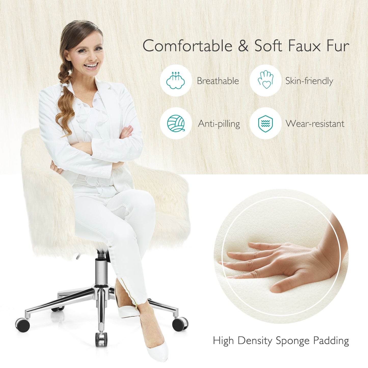 Modern Fluffy Faux Fur Vanity Office Chair for Teens Girls