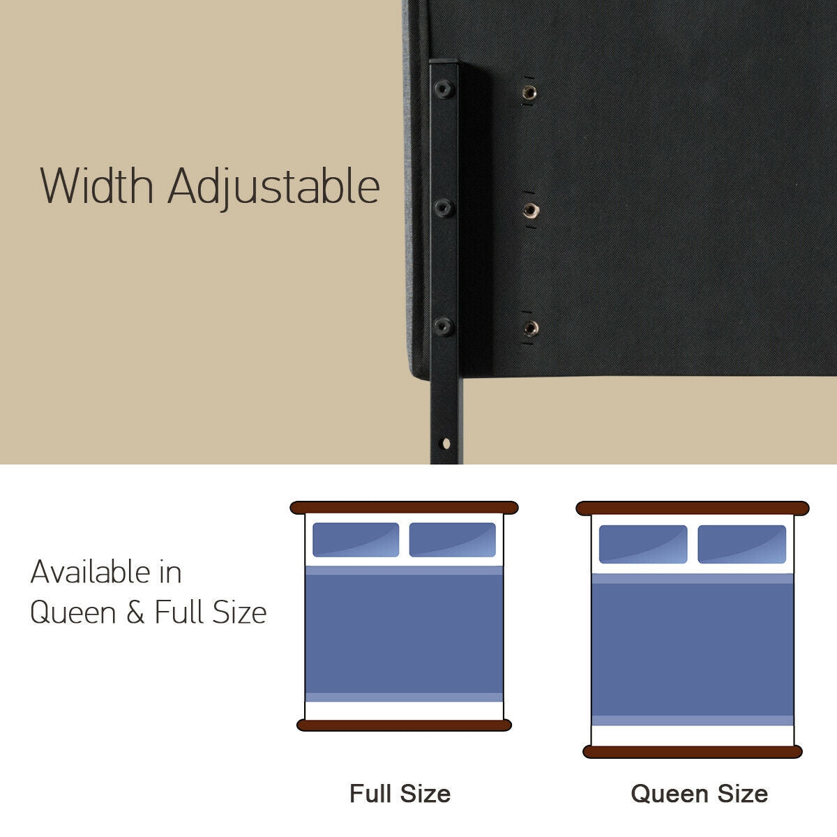 Tête de lit capitonnée ajustable en tissu pour lit queen et lit double