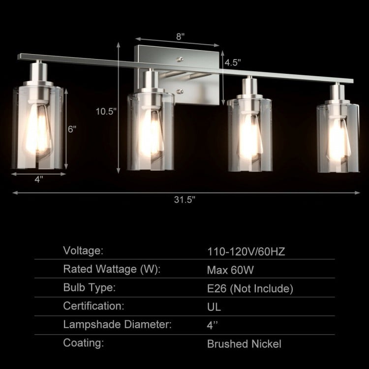 4-Light Wall Sconce with Clear Glass Shade