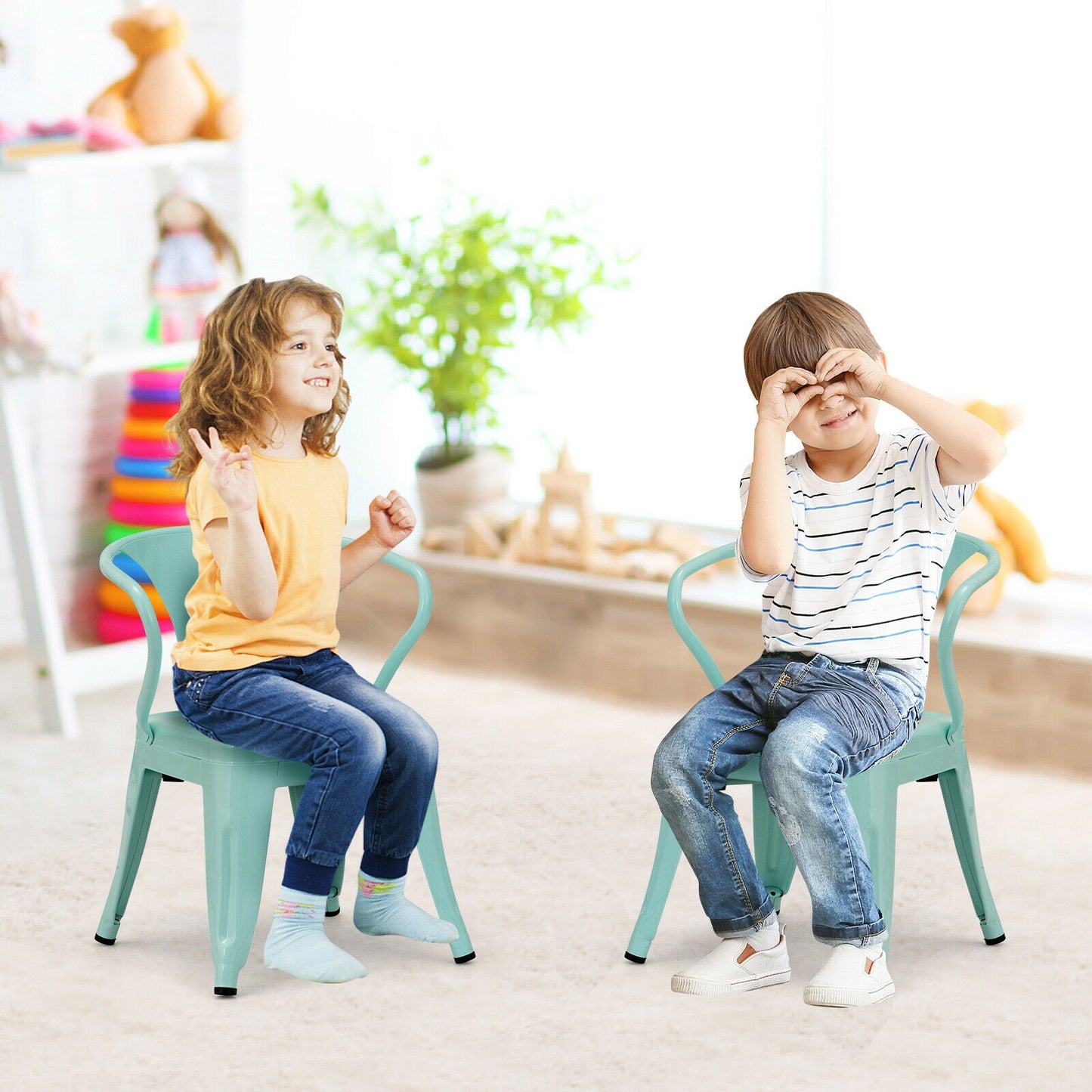 Lot de 2 chaises empilables pour enfants avec fauteuil en acier