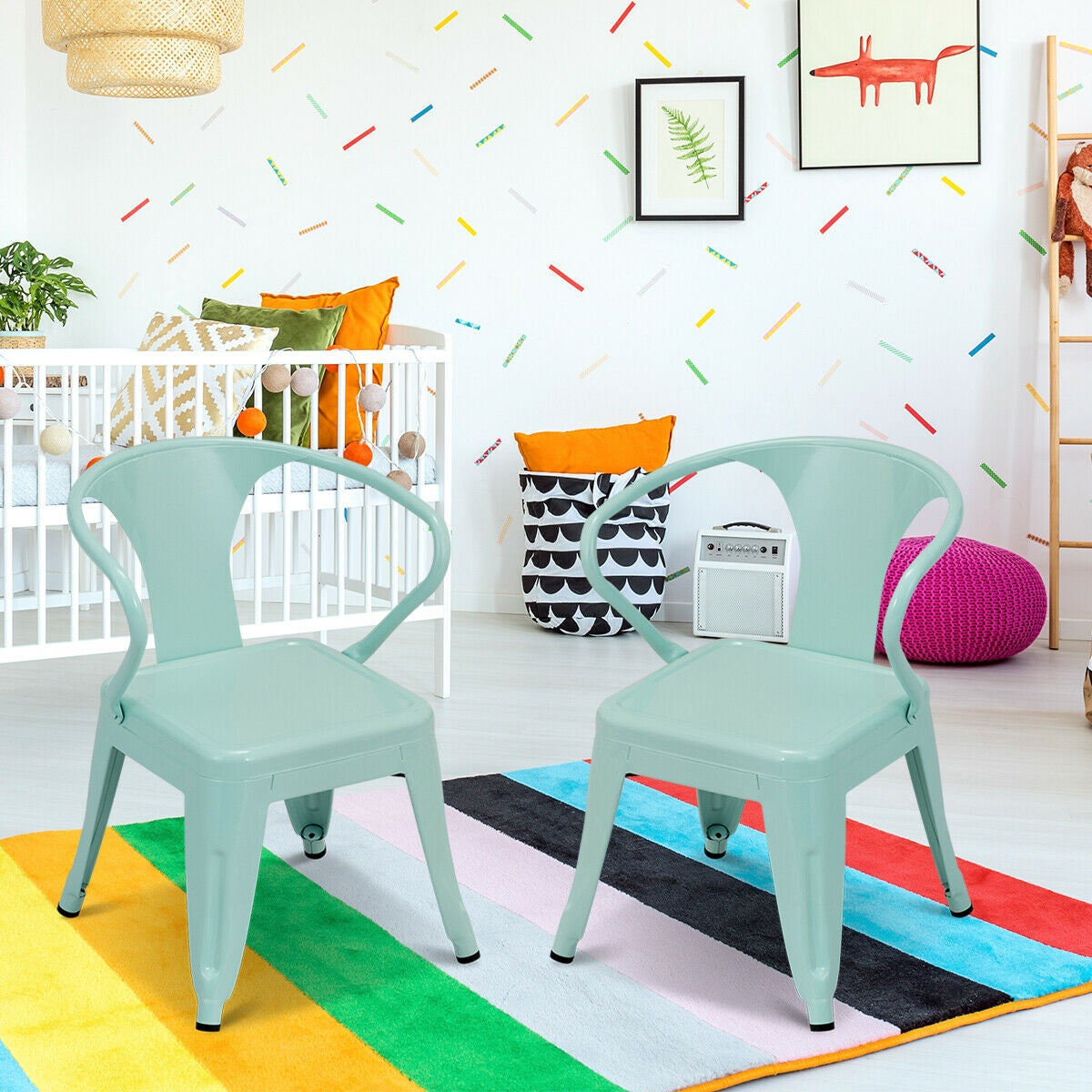 Lot de 2 chaises empilables pour enfants avec fauteuil en acier