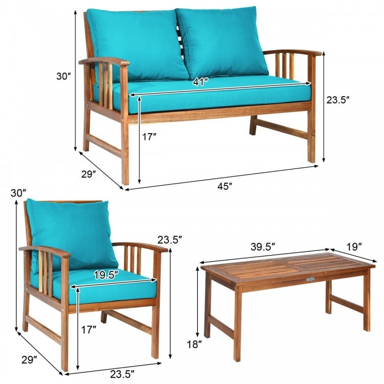 Ensemble de 4 chaises de patio en bois avec coussin