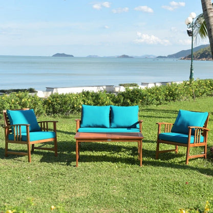 4 Pieces Wooden Patio Sofa Chair Set with Cushion