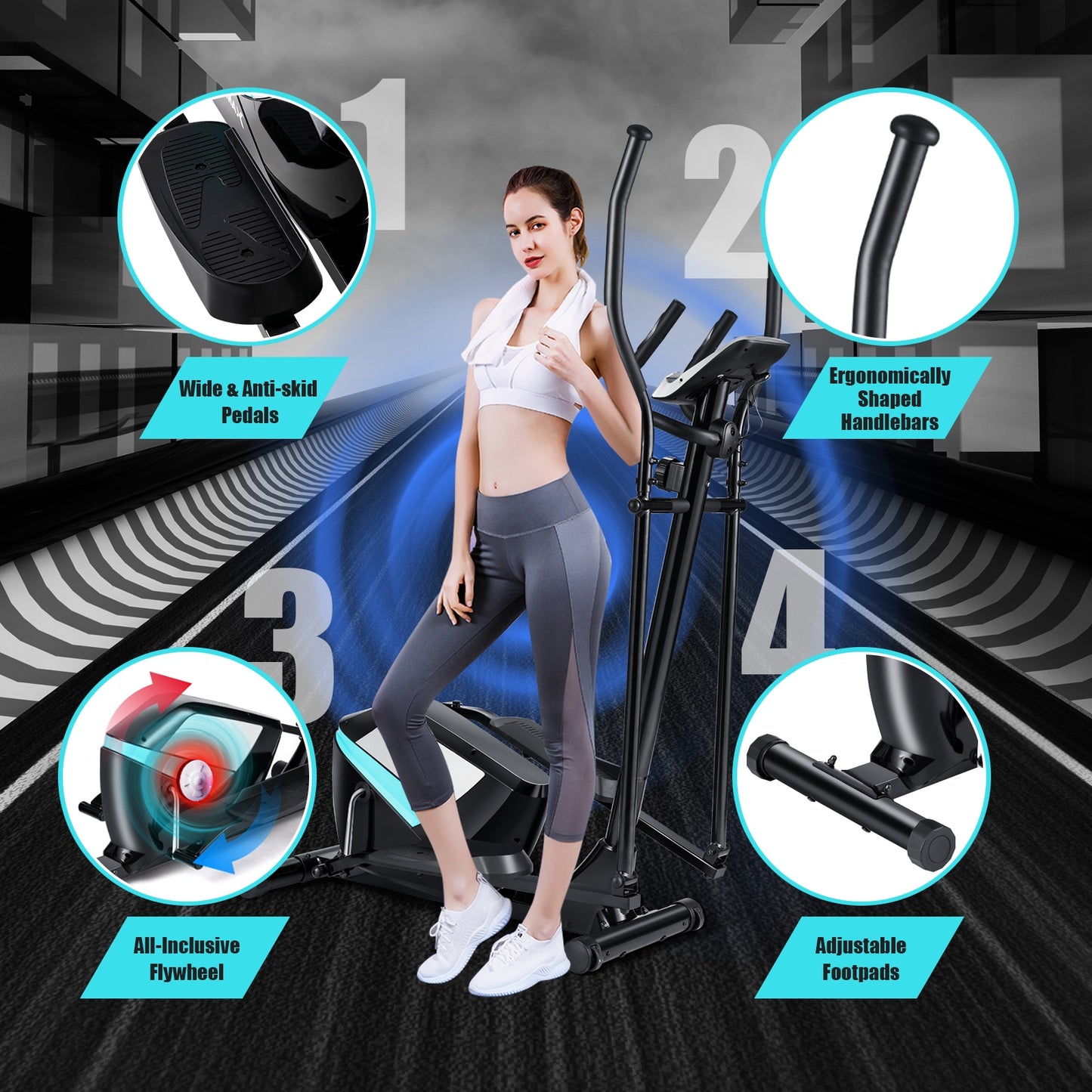 Magnetic Elliptical Machine Cross Trainer with Display Pulse Sensor 8-Level