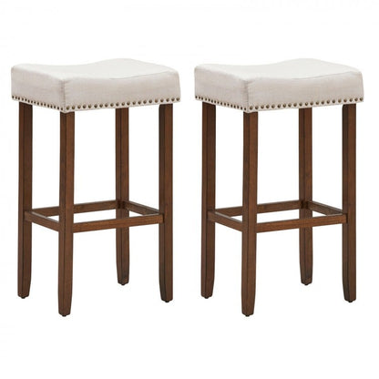 2 Pieces 29 Inch Backless Counter Height Stools with Brass Nail Head Studs