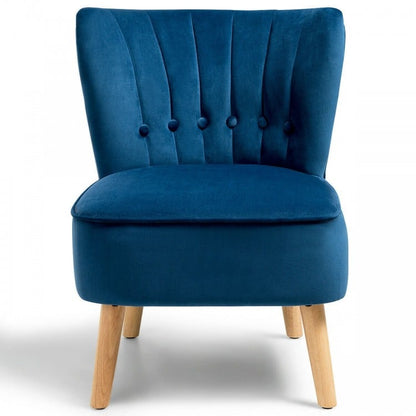 Fauteuil d'appoint moderne en velours sans accoudoirs avec boutons capitonnés et pieds en bois