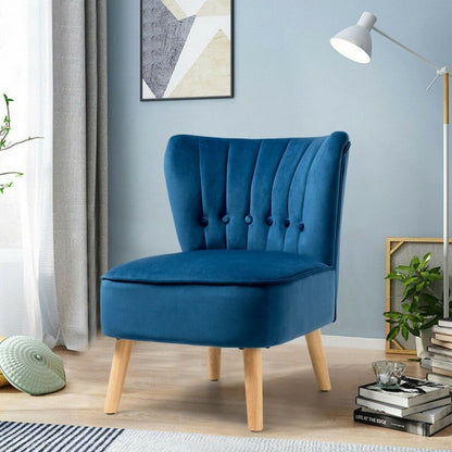 Fauteuil d'appoint moderne en velours sans accoudoirs avec boutons capitonnés et pieds en bois