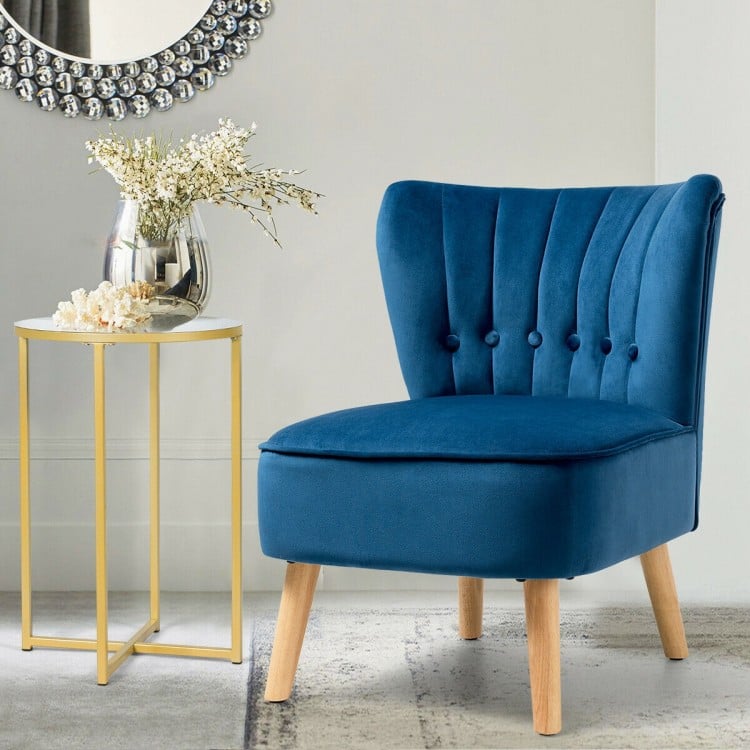 Fauteuil d'appoint moderne en velours sans accoudoirs avec boutons capitonnés et pieds en bois