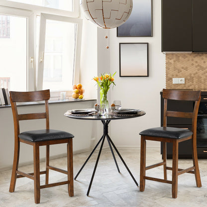 Ensemble de 2 chaises de hauteur de comptoir avec siège en cuir et pieds en bois d'hévéa