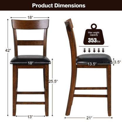 Ensemble de 2 chaises de hauteur de comptoir avec siège en cuir et pieds en bois d'hévéa