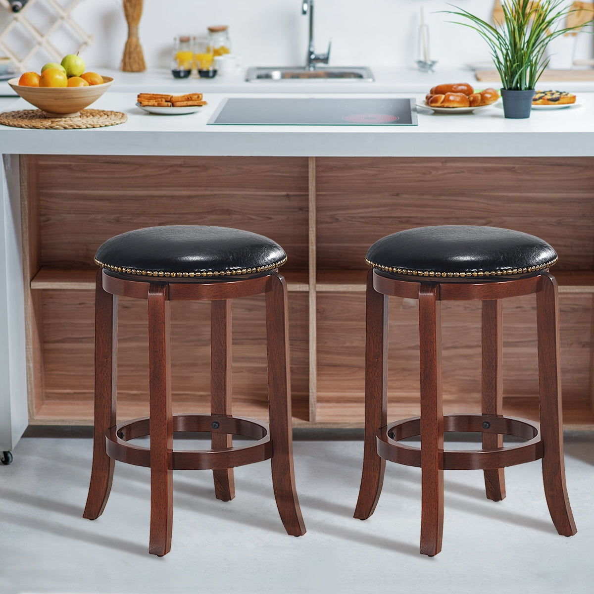 Bistro Leather Padded  Backless Swivel Bar stool