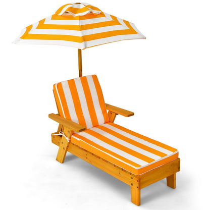 Kids Outdoor Wood Lounge Chair with Height Adjustable Umbrella