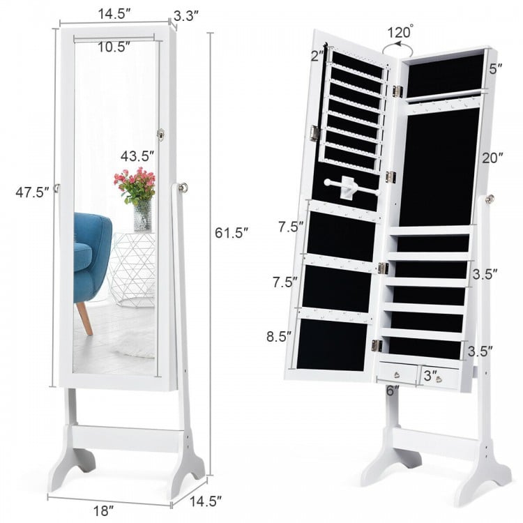 Lockable Mirrored Jewelry Cabinet Armoire Storage Organizer Box