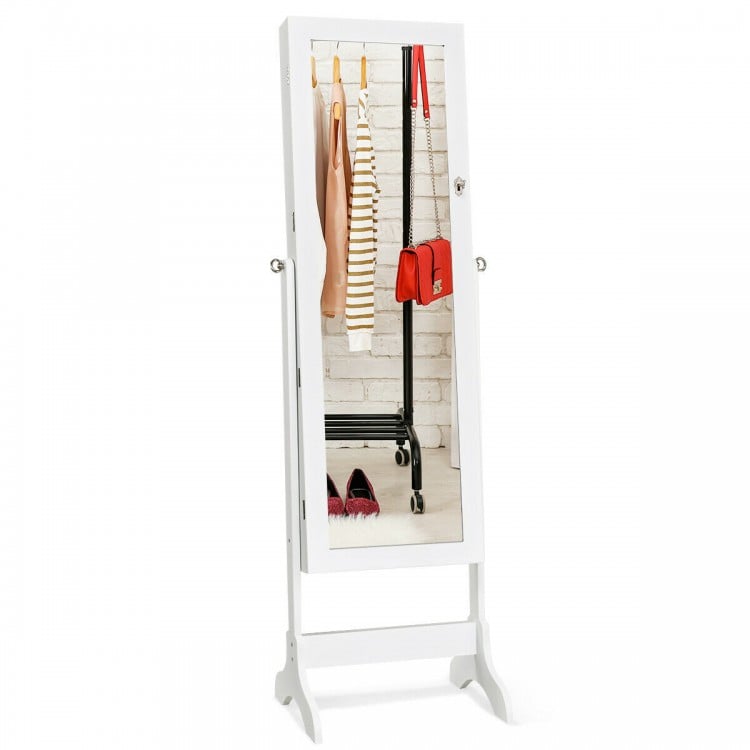 Lockable Mirrored Jewelry Cabinet Armoire Storage Organizer Box