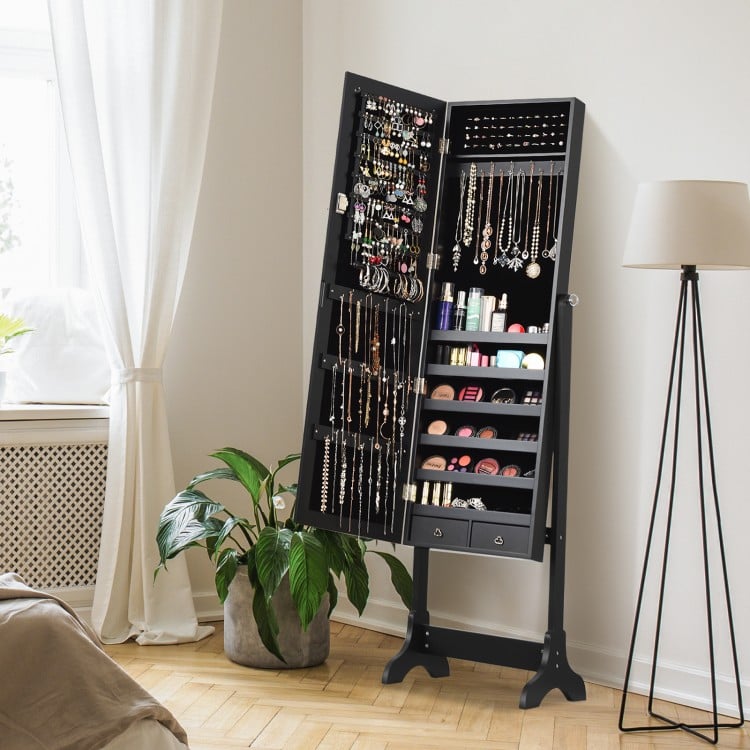 Armoire à bijoux verrouillable avec miroir, boîte de rangement et d'organisation