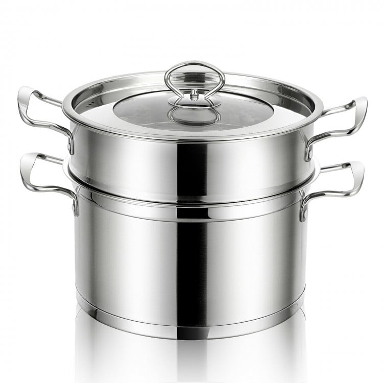 2/3 Tier Stainless Steel Steamer with Handles and Glass Lid