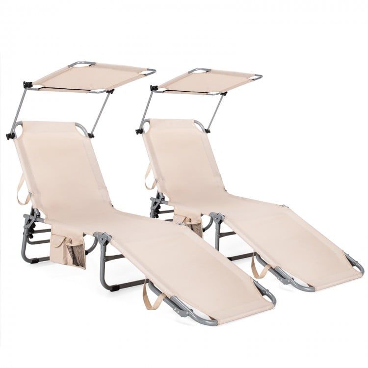 5-Position Adjustable Outdoor Recliner Chair with Canopy Shade