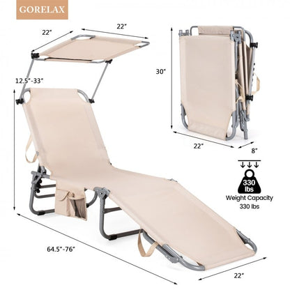 Fauteuil inclinable d'extérieur réglable à 5 positions avec pare-soleil