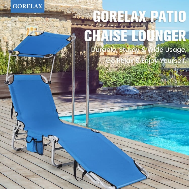 5-Position Adjustable Outdoor Recliner Chair with Canopy Shade