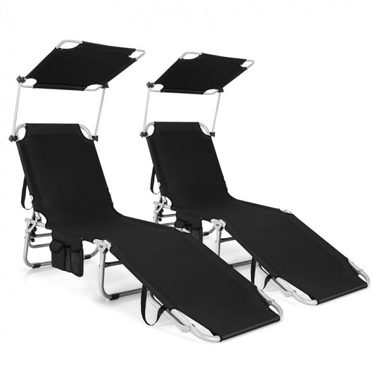 5-Position Adjustable Outdoor Recliner Chair with Canopy Shade