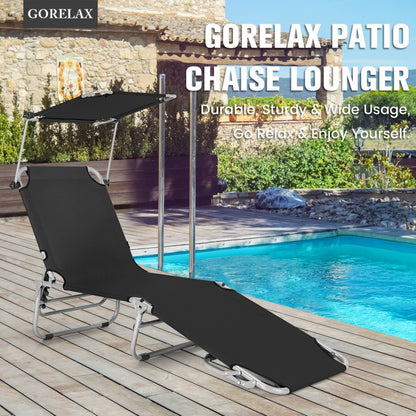 Fauteuil inclinable d'extérieur réglable à 5 positions avec pare-soleil