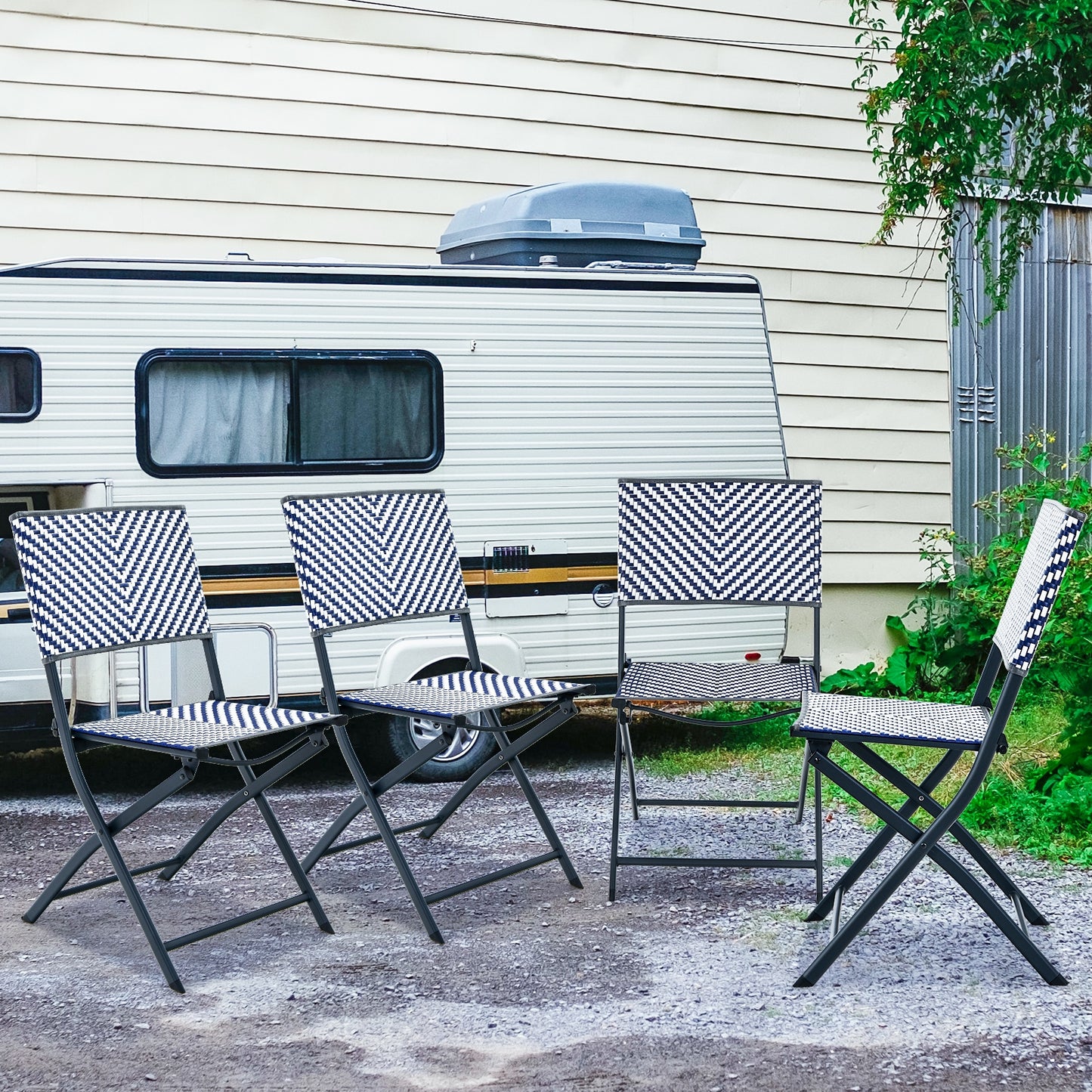 Lot de 4 chaises de salle à manger pliantes en rotin pour le camping et le jardin