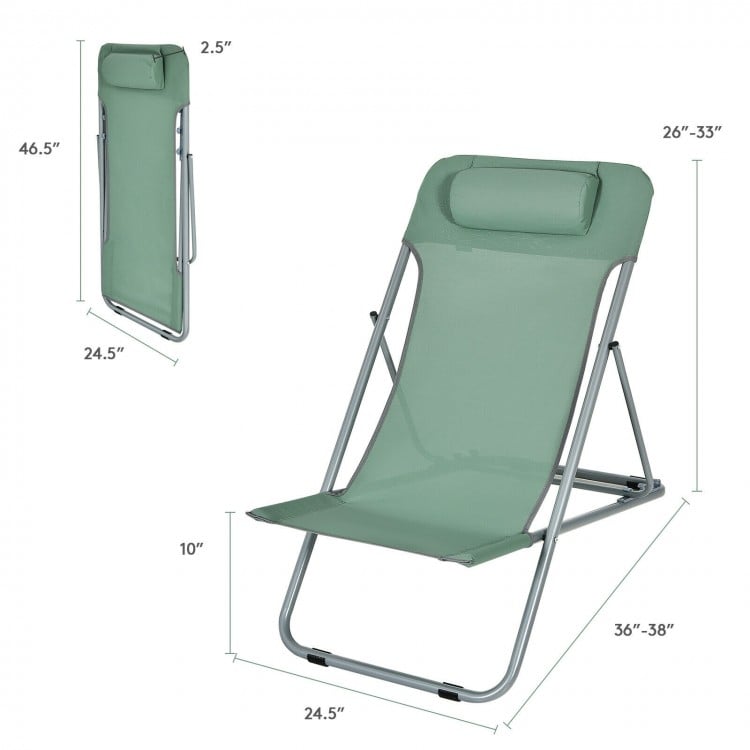 Lot de 2 chaises de plage portables avec appui-tête