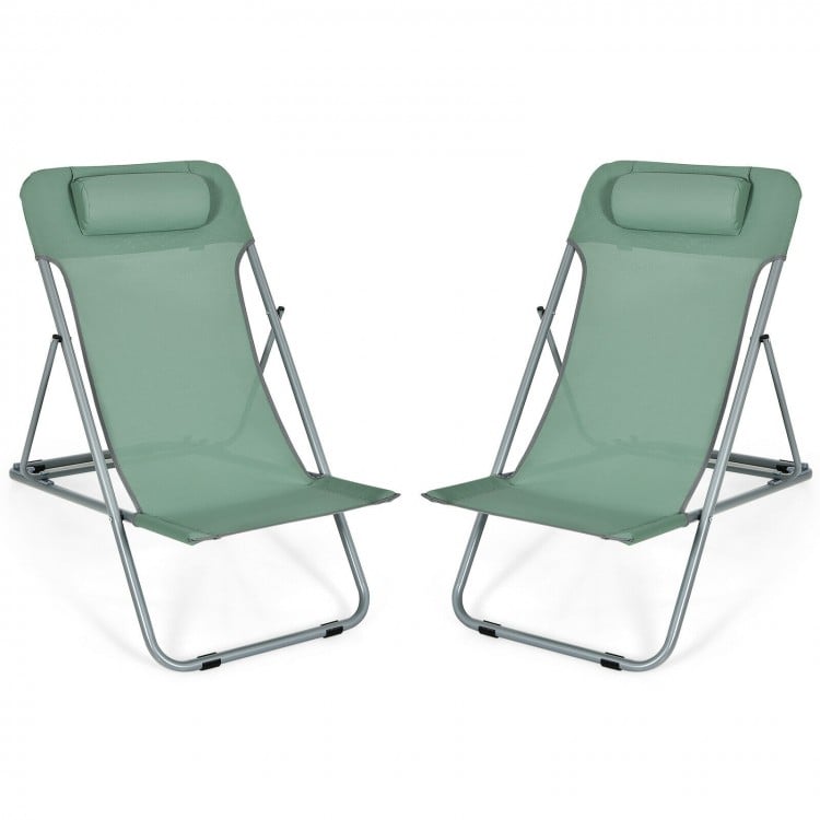 Portable Beach Chair Set of 2 with Headrest