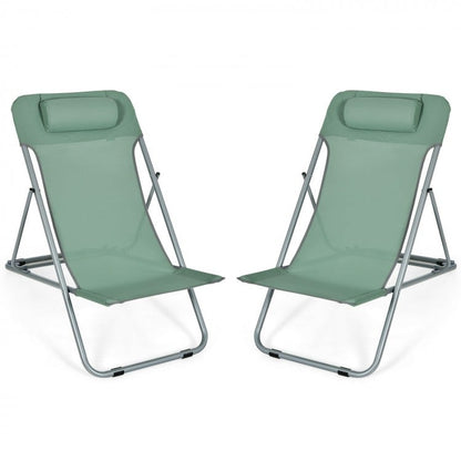 Portable Beach Chair Set of 2 with Headrest