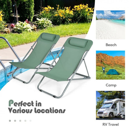 Portable Beach Chair Set of 2 with Headrest