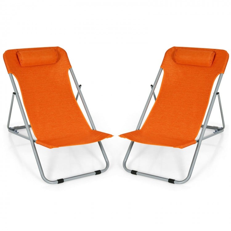 Portable Beach Chair Set of 2 with Headrest