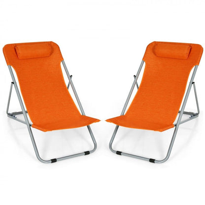 Portable Beach Chair Set of 2 with Headrest