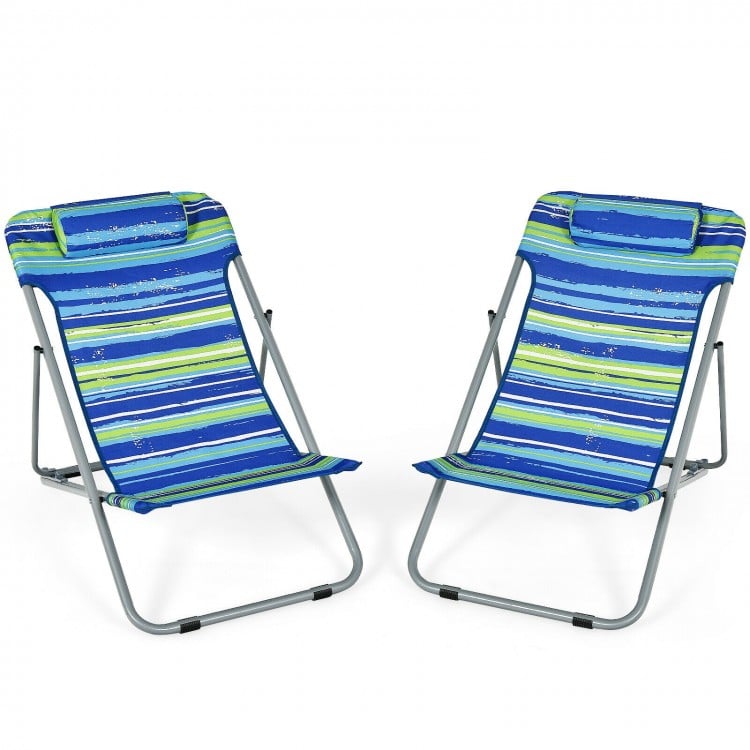 Lot de 2 chaises de plage portables avec appui-tête