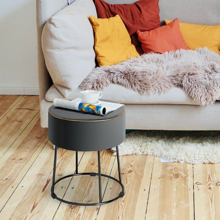 Round Velvet Footrest Stool Ottoman with Non-Slip Foot Pads for Bedside