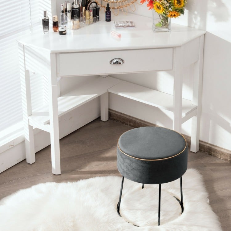 Round Velvet Footrest Stool Ottoman with Non-Slip Foot Pads for Bedside