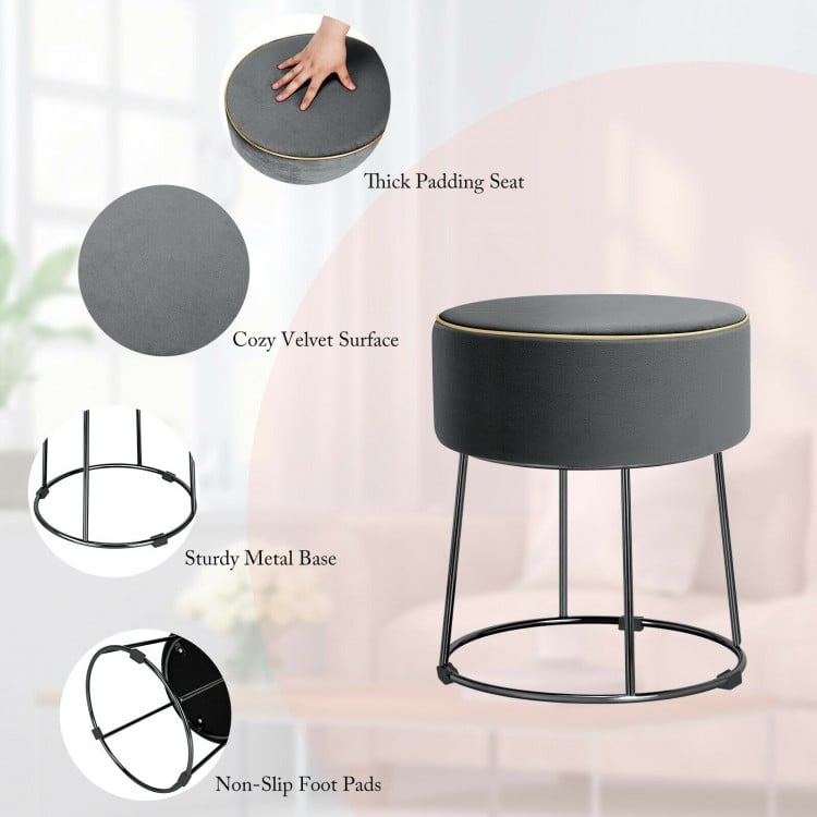 Round Velvet Footrest Stool Ottoman with Non-Slip Foot Pads for Bedside