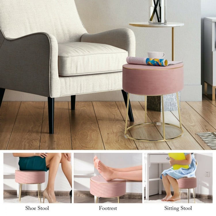 Tabouret repose-pieds rond en velours avec coussinets antidérapants pour table de chevet