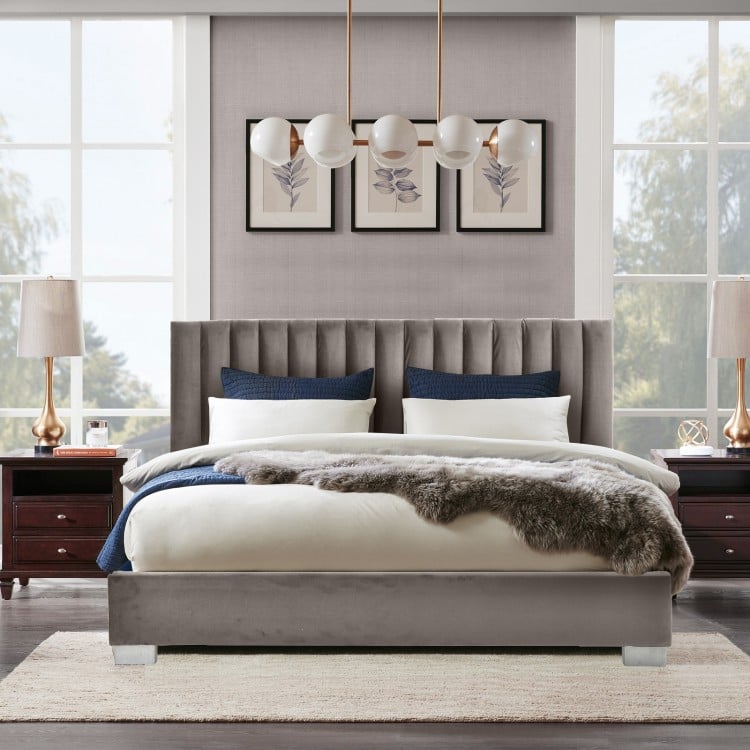 Full Tufted Upholstered Platform Bed Frame with Flannel Headboard