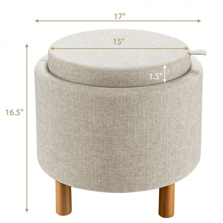 Pouf de rangement rond en tissu avec plateau et coussinets antidérapants pour chambre à coucher