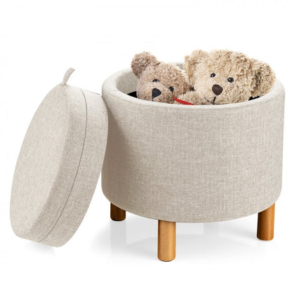 Pouf de rangement rond en tissu avec plateau et coussinets antidérapants pour chambre à coucher